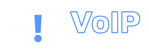 thinkVoIP logo with a blue exclamation mark in the word “think” and blue outlined “VoIP” text on a black background